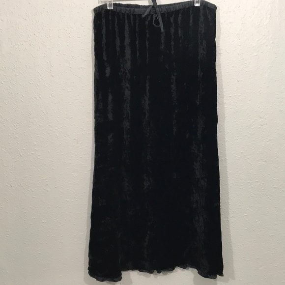 J. Jill Black Crushed Velvet Drawstring Maxi Skirt with Ruffle Hem size M - Picture 1 of 11